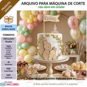 Topo de bolo Páscoa familia coelhinhos Arquivo Silhouette, Arquivo ScanNCut, Arquivo SVG, DXF, Ai, Eps, PDF