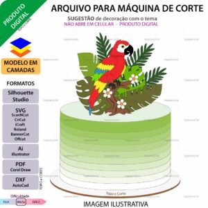 Topo de bolo Arara na selva Arquivo Silhouette, Arquivo ScanNCut, Arquivo SVG, DXF, Ai, Eps, PDF