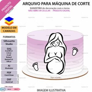Topo de bolo Dia das mães Grávida Arquivo Silhouette, Arquivo ScanNCut, Arquivo SVG, DXF, Ai, Eps, PDF