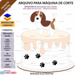 Topo de bolo Doguinho Beagle Arquivo Silhouette, Arquivo ScanNCut, Arquivo SVG, DXF, Ai, Eps, PDF