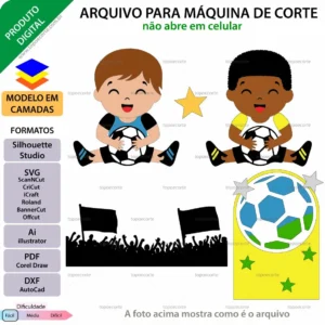 Topo de bolo em camadas Futebol menino com bola Arquivo para Silhouette Studio, ScanNCut, SVG, DXF, Ai, e PDF