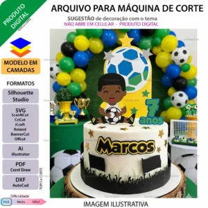 Topo de bolo em camadas Futebol menino com bola Arquivo para Silhouette Studio, ScanNCut, SVG, DXF, Ai, e PDF