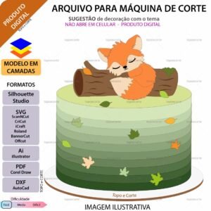 Topo de boloem camadas Raposinha no tronco Arquivo para Silhouette Studio, ScanNCut, SVG, DXF, Ai, e PDF