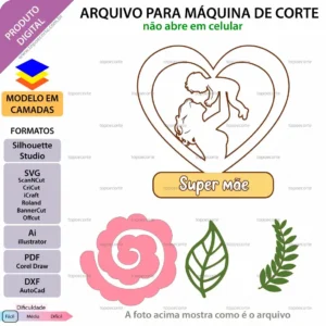Topo de bolo Super Mãe Coração Arquivo Silhouette, Arquivo ScanNCut, Arquivo SVG, DXF, Ai, Eps, PDF