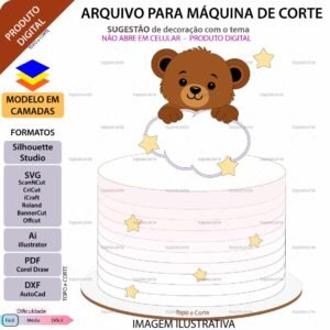 Topo de bolo Ursinho pendurado Arquivo Silhouette, Arquivo ScanNCut, Arquivo SVG, DXF, Ai, Eps, PDF