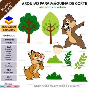 Topo de bolo em camadas Esquilos Arquivo para Silhouette Studio, ScanNCut, SVG, DXF, Ai, e PDF