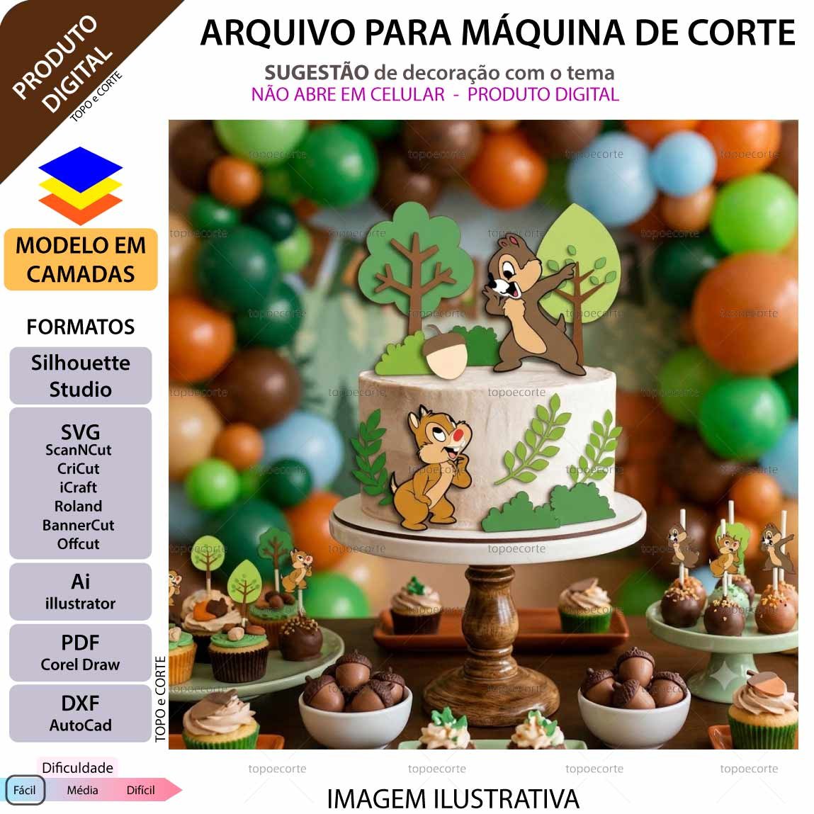 ARQUIVO Topo de bolo Esquilos - Imagem 5