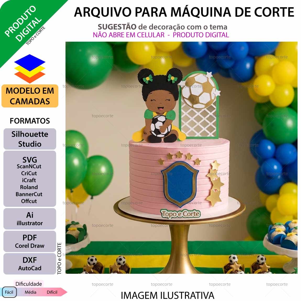 Topo de bolo em camadas Futebol menina seleção Arquivo para Silhouette Studio, ScanNCut, SVG, DXF, Ai, e PDF