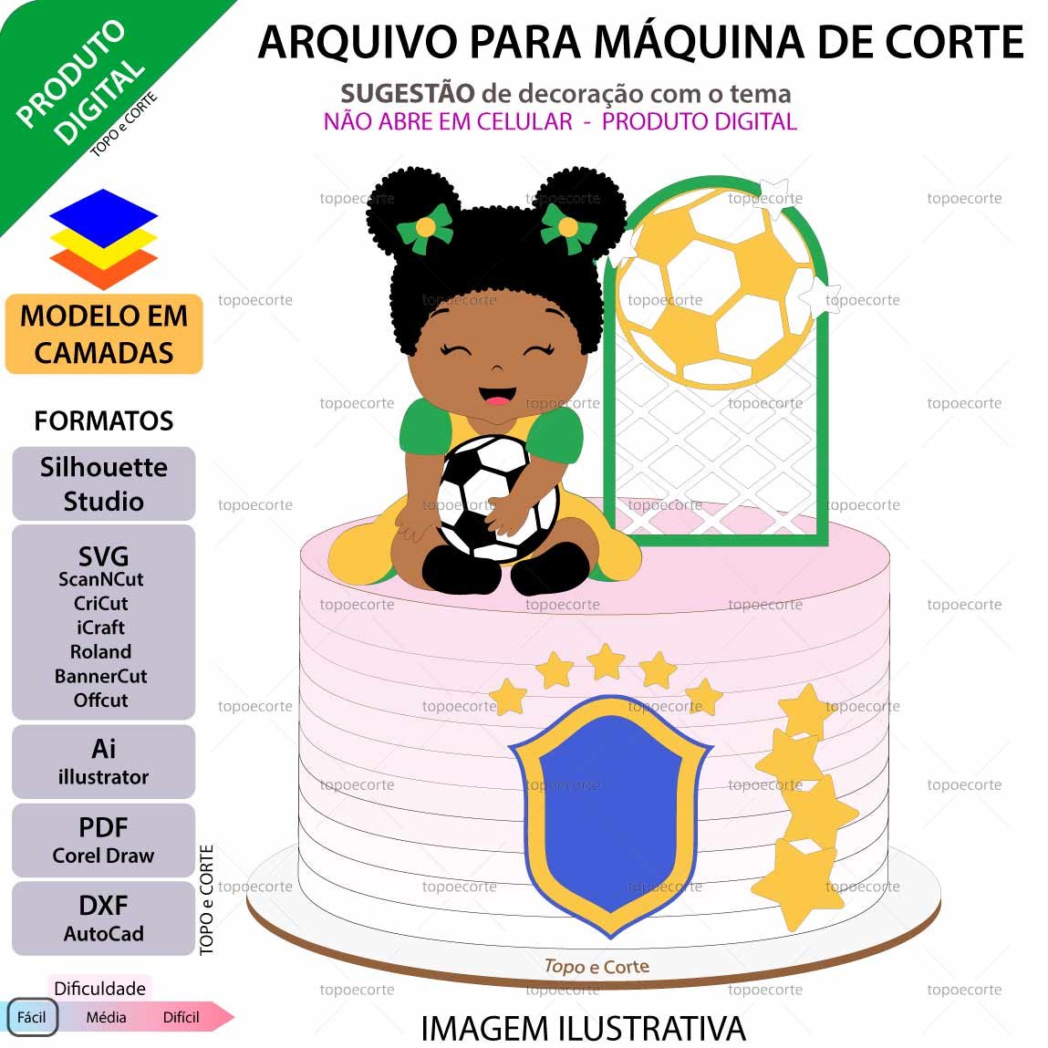 Topo de bolo em camadas Futebol menina seleção Arquivo para Silhouette Studio, ScanNCut, SVG, DXF, Ai, e PDF