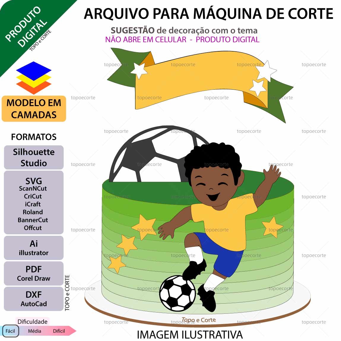 ARQUIVO Topo de bolo Menino Jogando Futebol - Imagem 3