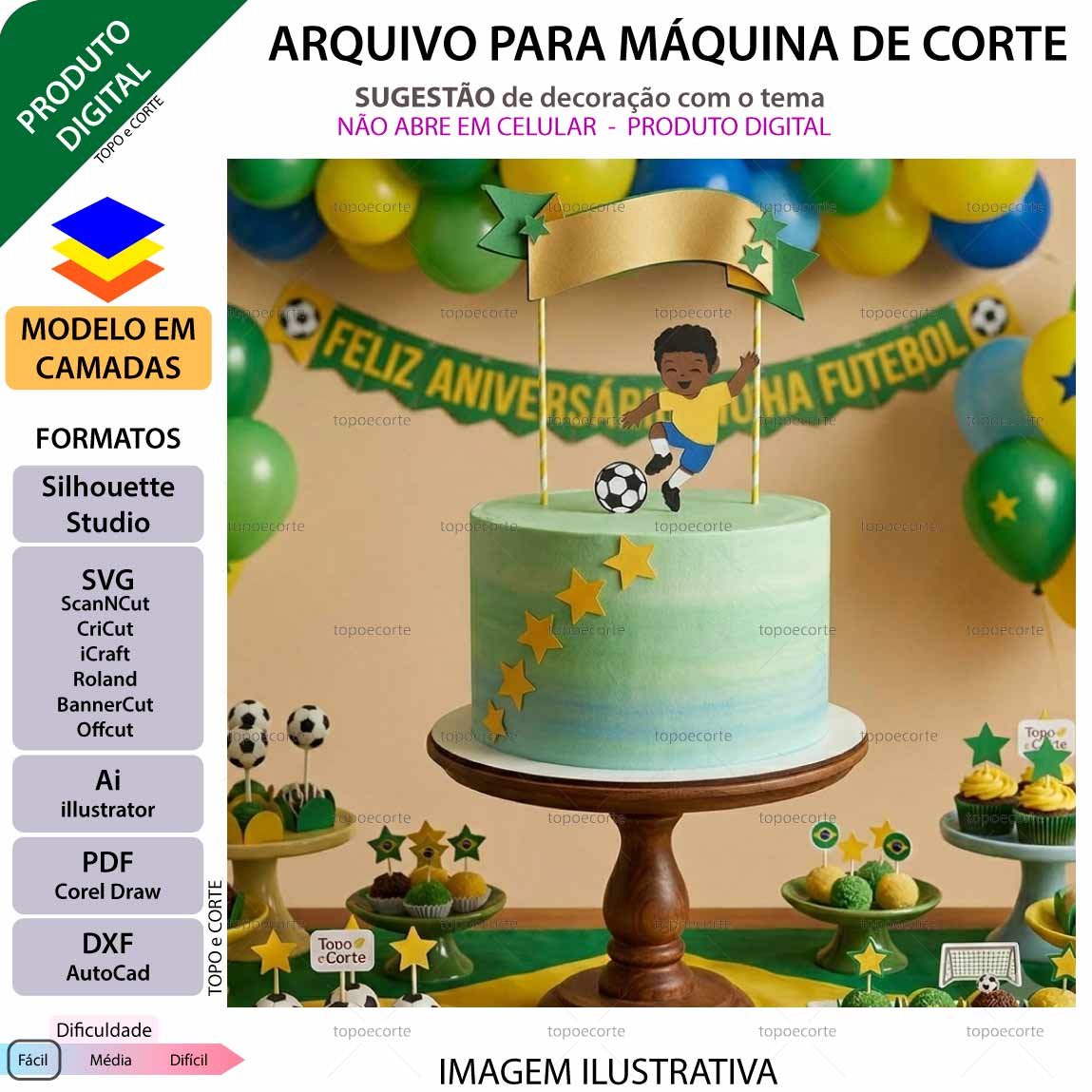 Topo de bolo em camadas Menino jogando futebol Arquivo para Silhouette Studio, ScanNCut, SVG, DXF, Ai, e PDF