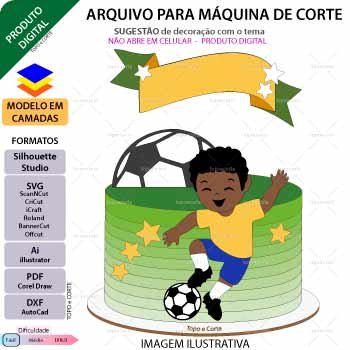 Topo de bolo em camadas Menino jogando futebol Arquivo para Silhouette Studio, ScanNCut, SVG, DXF, Ai, e PDF