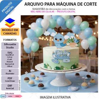 ARQUIVO Silhouette Studio para decoração de topo de bolo Chá de Fraldas Passarinho e decoração de festas. Arquivo Scanncut, SVG, EPS, PDF e DXF.