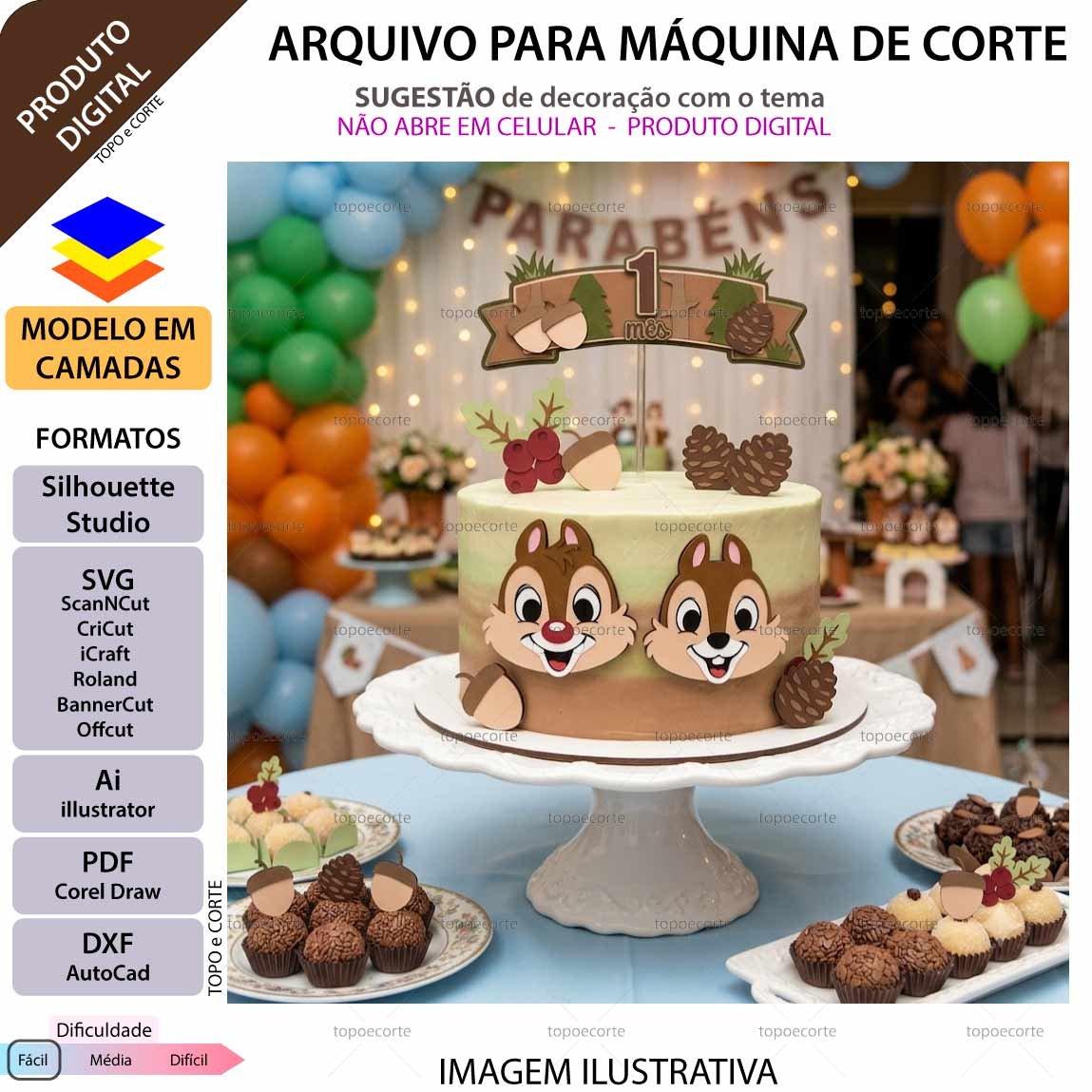 ARQUIVO Topo de bolo Esquilos Rosto - Imagem 5
