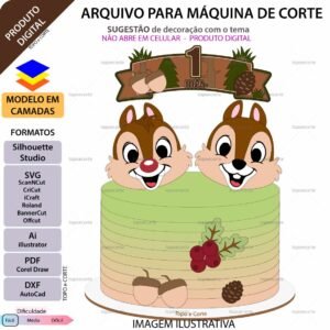 Topo de bolo em camadas Esquilos Rosto Arquivo para Silhouette Studio, ScanNCut, SVG, DXF, Ai, e PDF