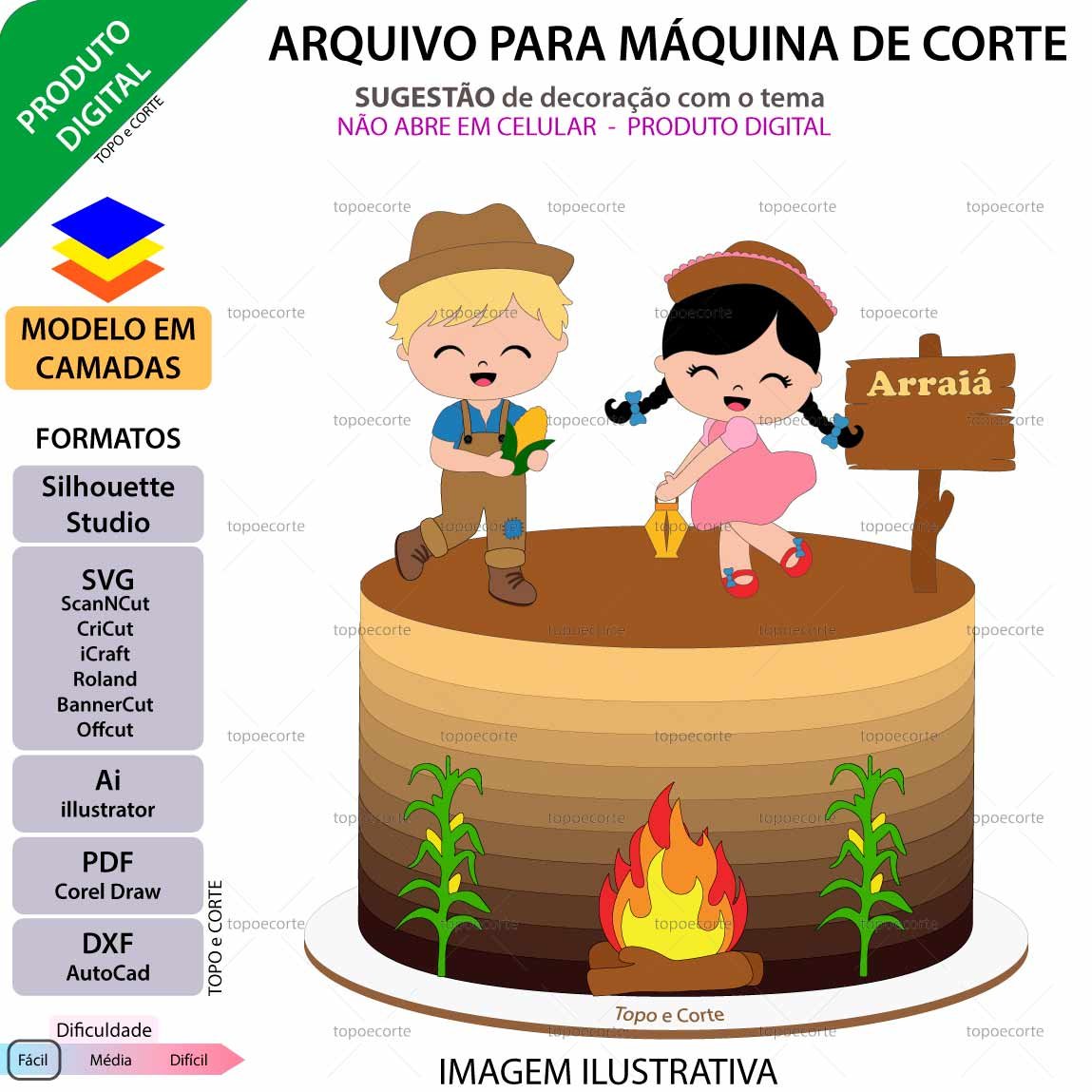 ARQUIVO Topo de bolo Festa Junina Casal