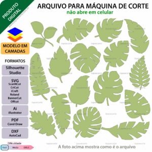 Topo de bolo em camadas Folhas grandes Arquivo para Silhouette Studio, ScanNCut, SVG, DXF, Ai, e PDF