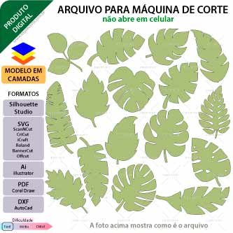 Topo de bolo em camadas Folhas grandes Arquivo para Silhouette Studio, ScanNCut, SVG, DXF, Ai, e PDF