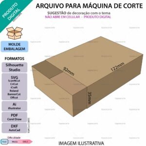 Molde de caixa Deslizante 12x9x3,5 arquivo para Silhouette Studio, SVG, DXF, Cricut, Scanncut, Foison