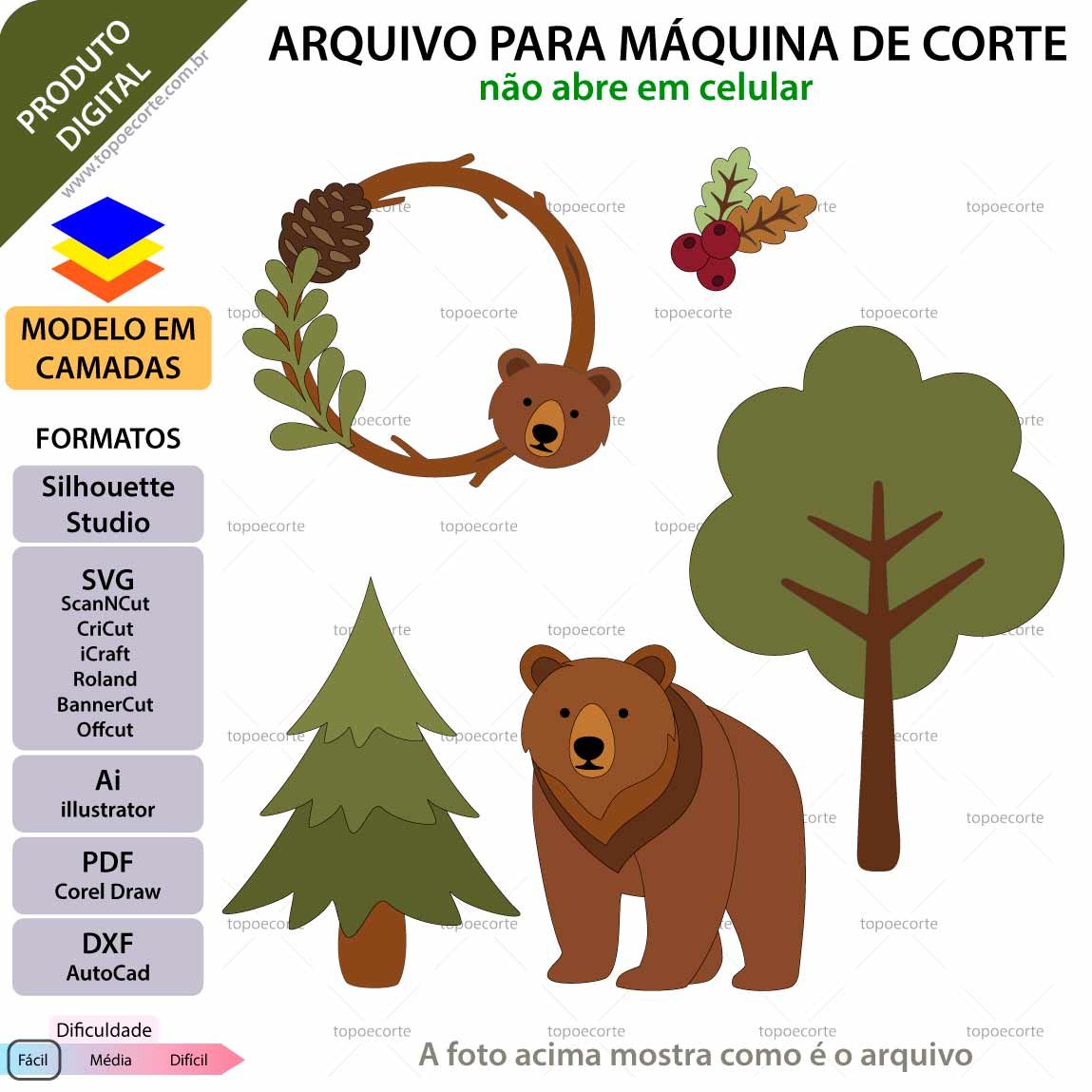 ARQUIVO Topo de bolo Urso Na Floresta - Imagem 3