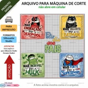 ARQUIVO Silhouette Studio para decoração de topo de bolo Dia dos pais Flork Heróis e decoração de festas. Arquivo Silhouette Studio, PDF.
