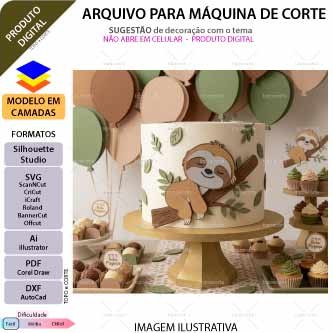 Topo de bolo em camadas Preguicinha Baby Arquivo para Silhouette Studio, ScanNCut, SVG, DXF, Ai, e PDF