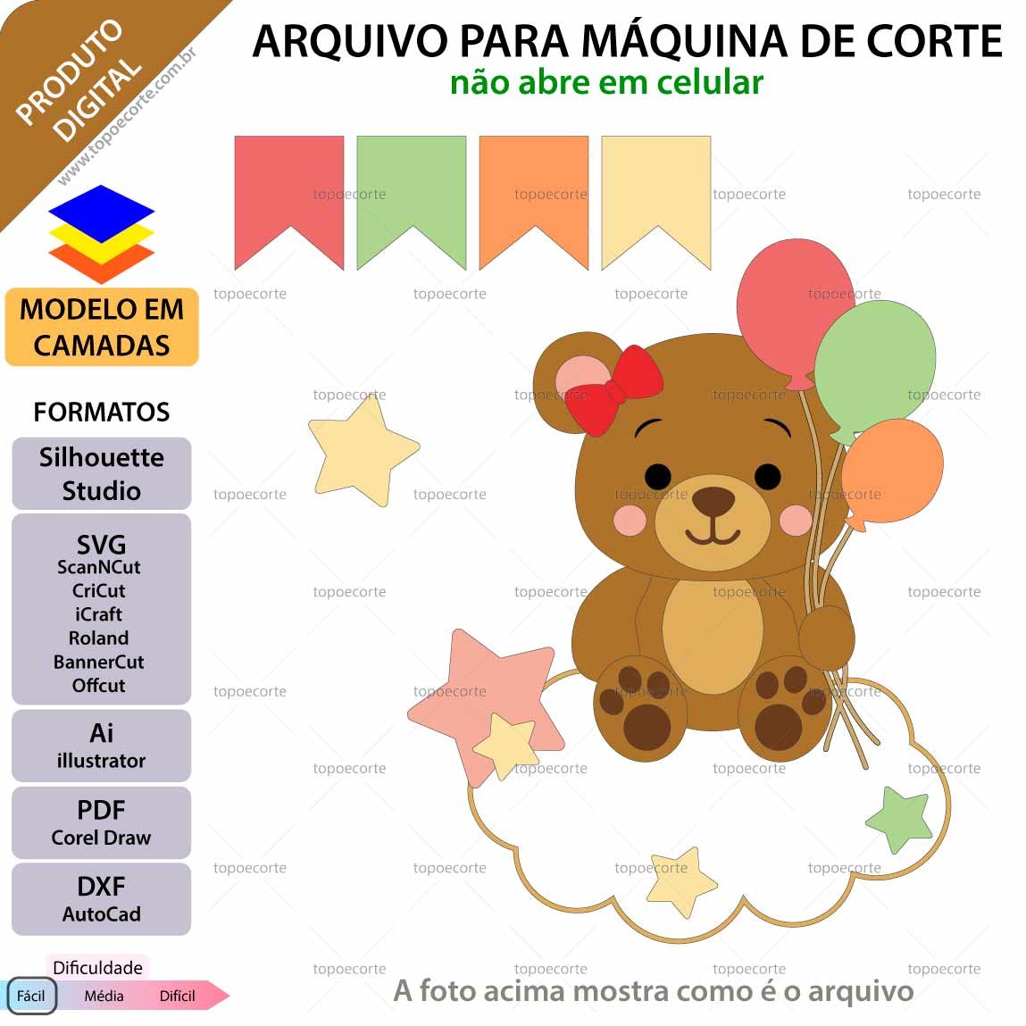 ARQUIVO Topo de bolo Ursinha Na Nuvem - Imagem 3