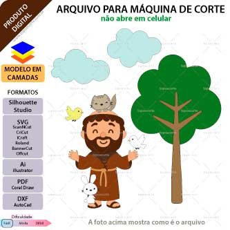 ARQUIVO Silhouette Studio para decoração de topo de bolo São Francisco de Assis e decoração de festas. Arquivo Scanncut, SVG, EPS, PDF e DXF.