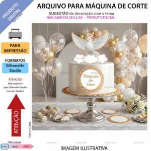 ARQUIVO Para Silhouette Studio para decoração de topo de bolo Batizado Pombinha e decoração de festas.