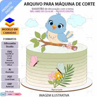 ARQUIVO Silhouette Studio para decoração de topo de bolo Bosque encantado Passarinho e decoração de festas. Arquivo Scanncut, SVG, EPS, PDF e DXF.