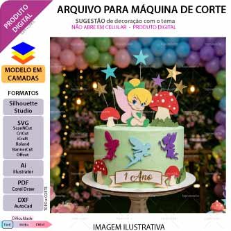 Topo de bolo Fadinha Baby Arquivo Silhouette, Arquivo ScanNCut, Arquivo SVG, DXF, Ai, Eps, PDF