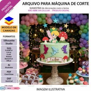 Topo de bolo Fadinha Baby Arquivo Silhouette, Arquivo ScanNCut, Arquivo SVG, DXF, Ai, Eps, PDF