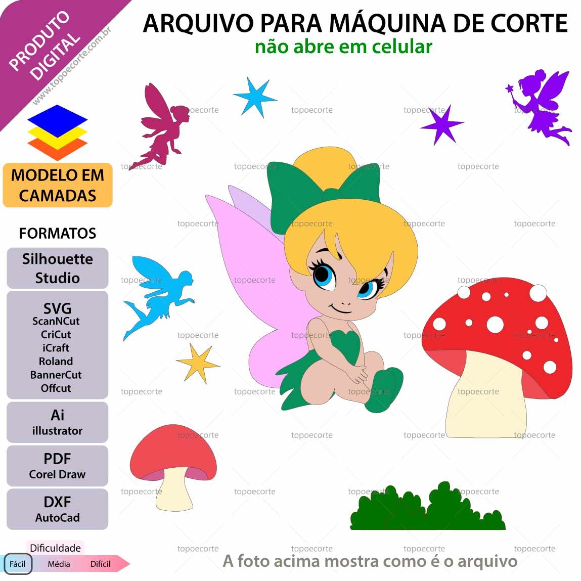 Topo de bolo Fadinha Baby Arquivo Silhouette, Arquivo ScanNCut, Arquivo SVG, DXF, Ai, Eps, PDF