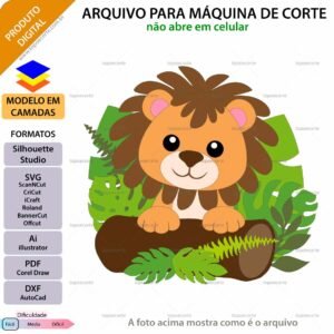 ARQUIVO Silhouette Studio para decoração de topo de bolo Leaozinho no tronco e decoração de festas. Arquivo Scanncut, SVG, EPS, PDF e DXF.