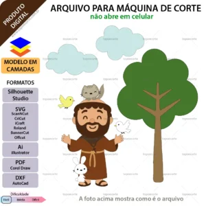 Topo de bolo São Francisco de Assis Arquivo Silhouette, Arquivo ScanNCut, Arquivo SVG, DXF, Ai, Eps, PDF