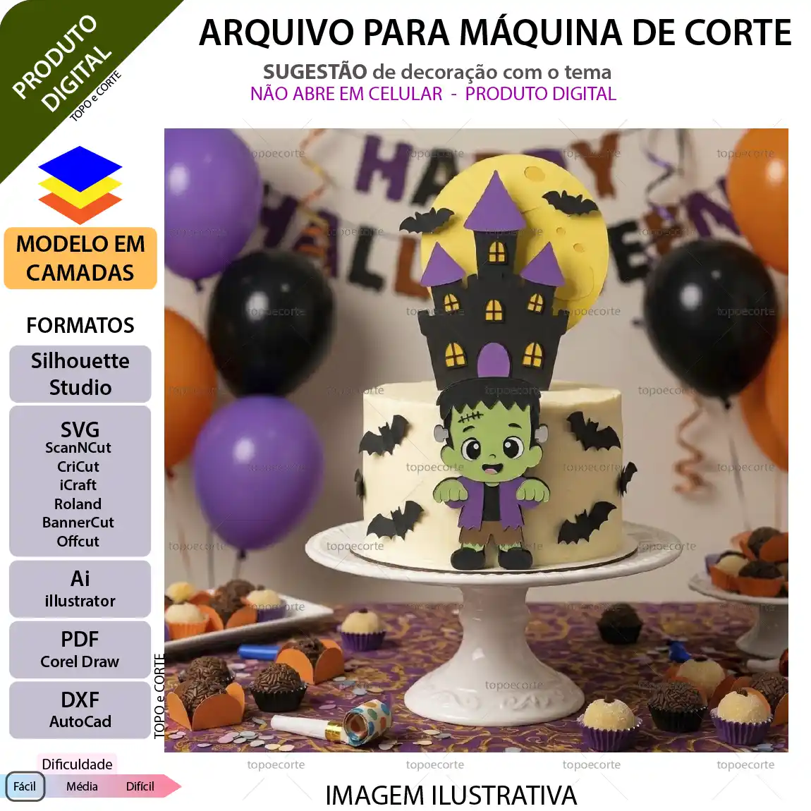 ARQUIVO Silhouette Studio para decoração de topo de bolo Halloween Baby Franke e decoração de festas. Arquivo Scanncut, SVG, EPS, PDF e DXF.