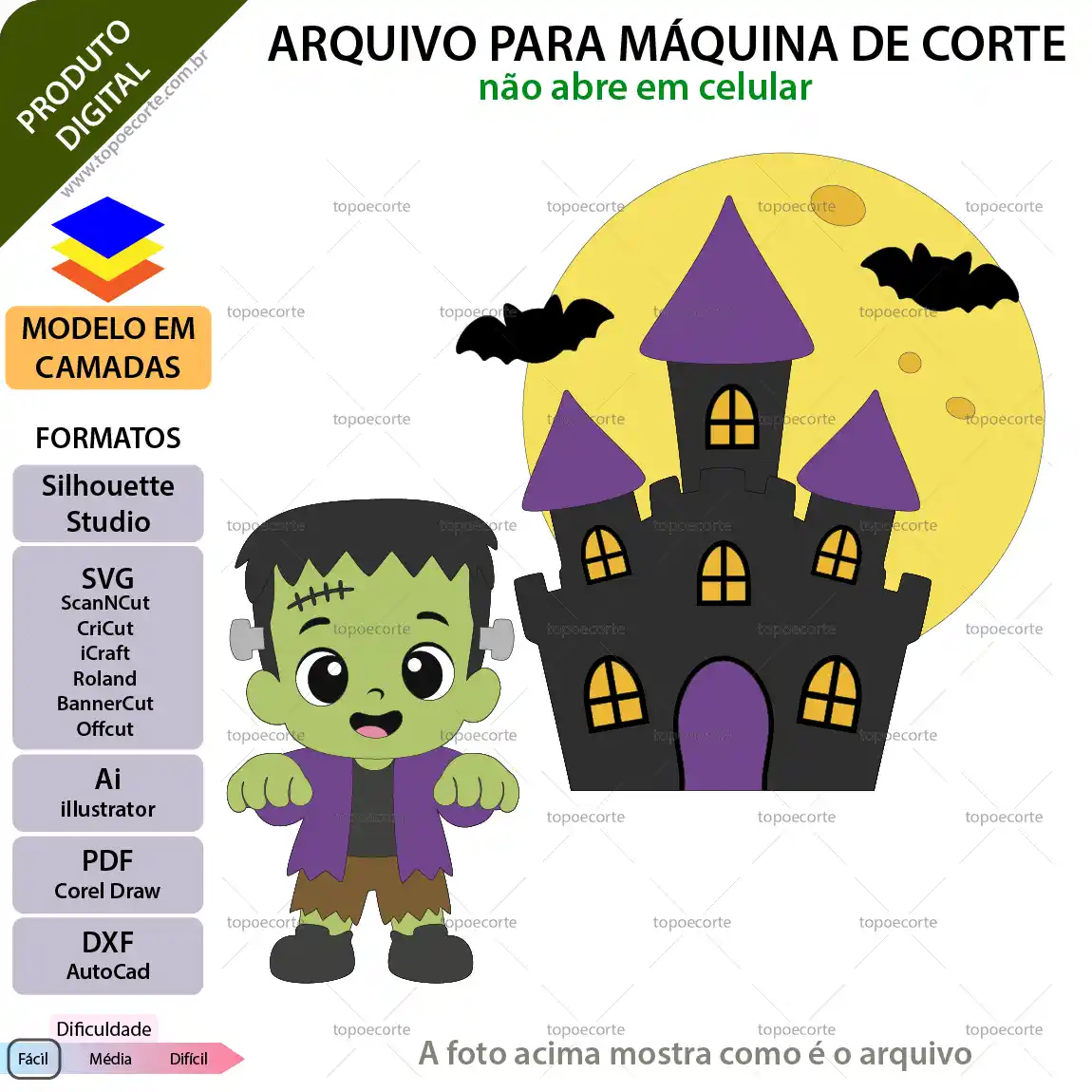 ARQUIVO Silhouette Studio para decoração de topo de bolo Halloween Baby Franke e decoração de festas. Arquivo Scanncut, SVG, EPS, PDF e DXF.